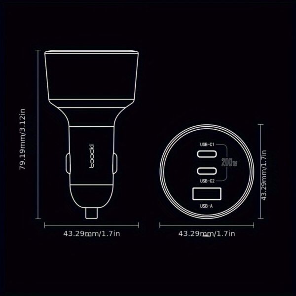 200W Super Flash Car Charger (2 USB-C + 1 USB-A)