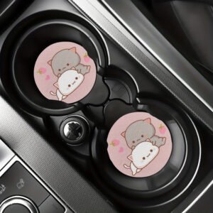 2pcs Strawberry Cartoon Cat Coasters For Car Cup