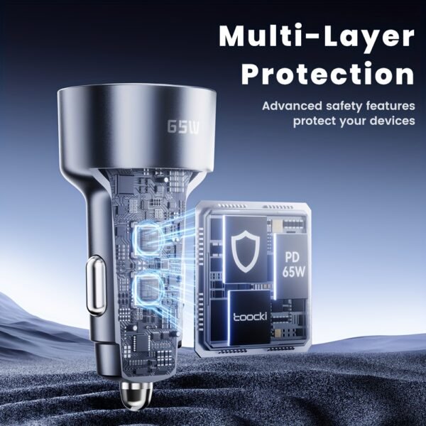 Toocki 65W Triple Port Car Charger (USB-A + 2 USB-C)