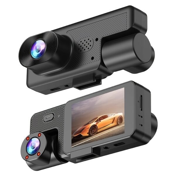 Mini Triple Lens Dash Cam Compact Design