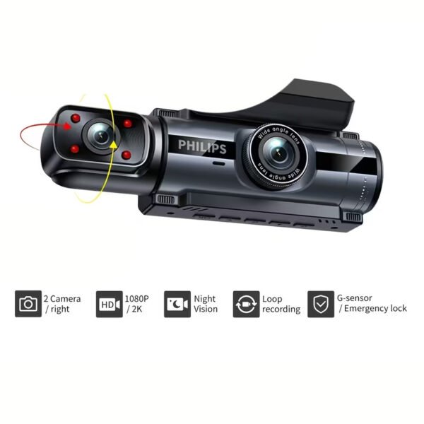 Philips Dual Lens Dash Cam with Interior Camera