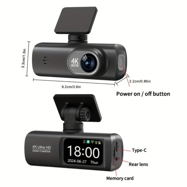 4K + 1080P Dual Dash Cam Front & Rear