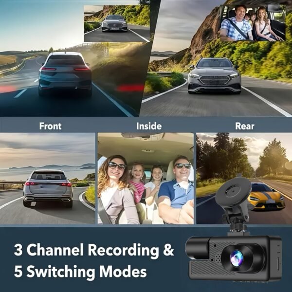 Mini Triple Lens Dash Cam Compact Design