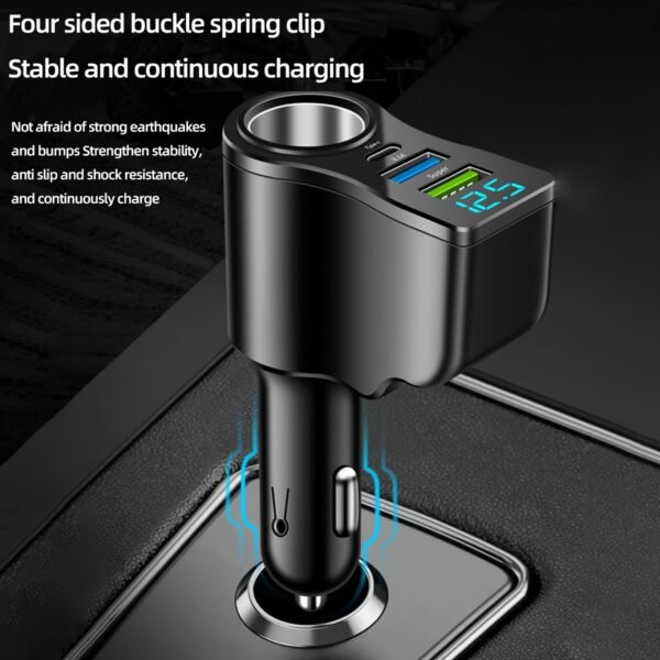 4-in-1 Multi-Port Car Charger (2 USB + Type-C)