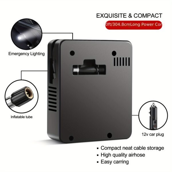 12V Portable Tire Inflator Air Compressor (100PSI with LED Light)