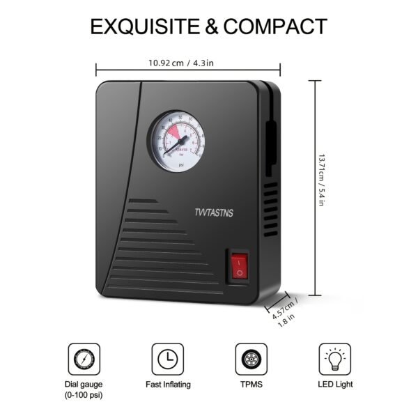 12V Portable Tire Inflator Air Compressor (100PSI with LED Light)