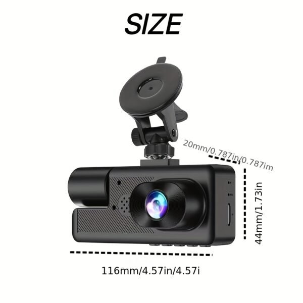Mini Triple Lens Dash Cam Compact Design
