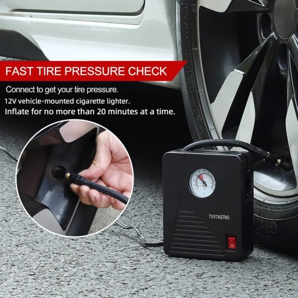 12V Portable Tire Inflator Air Compressor (100PSI with LED Light)