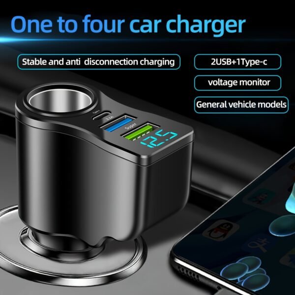 4-in-1 Multi-Port Car Charger (2 USB + Type-C)